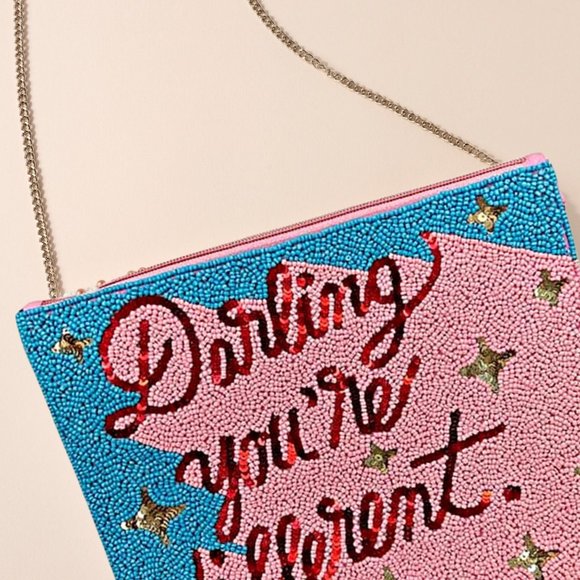 NEW Large Darling You're Different Crossbody Chain Clutch Handbag Seed Bead Bag - Picture 3 of 3